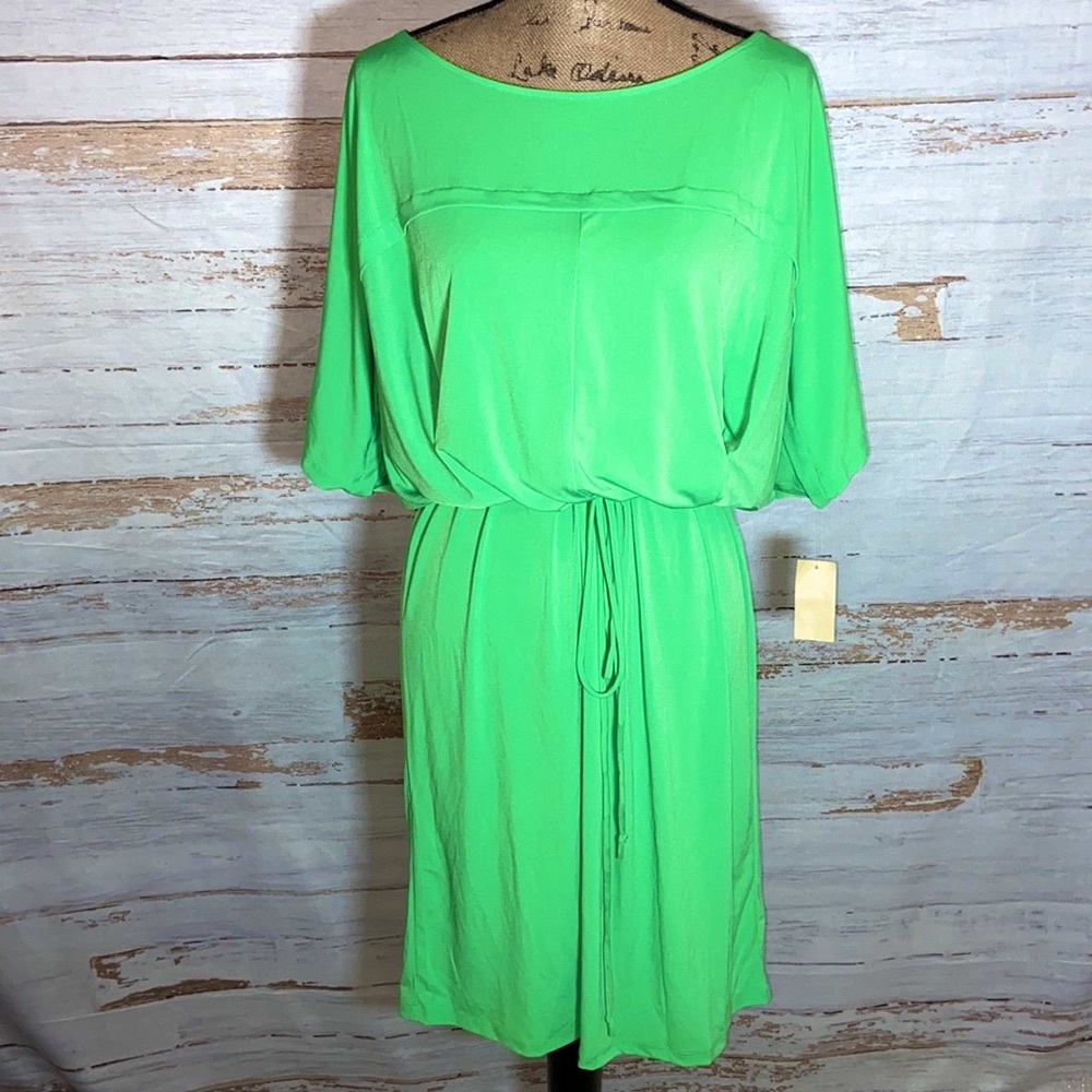 NWT! Coldwater Creek Drawstring Dolman Dress Lime Green 12
